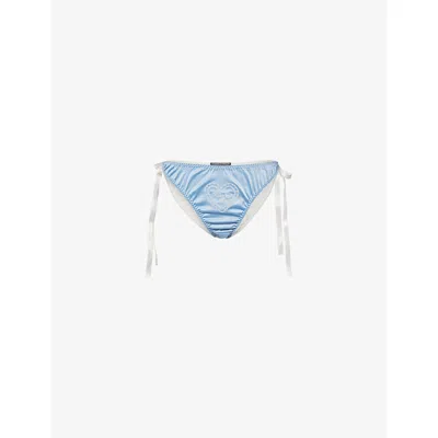 Savage X Fenty X Fenty Womens Blue/ White Flirty & Wordy Bridal Pack-of-two Briefs Xs