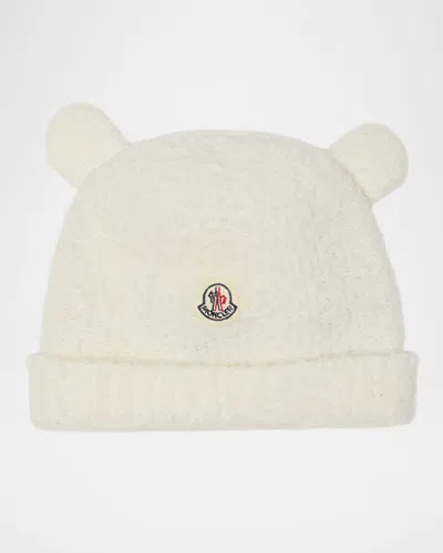Moncler Girl's Wool Fleece Infant Beanie With Teddy Bear Ears In White