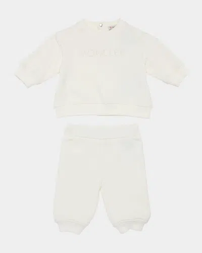 Moncler Boy's Embroidered Sweatshirt & Pants Set In White