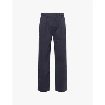 7 For All Mankind Ens Twill Vulcan Pleated Straight-leg Cotton Trouser In Blue