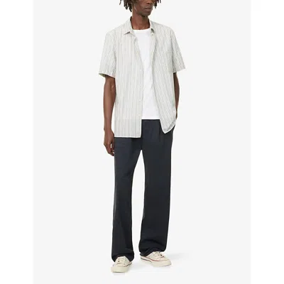 7 For All Mankind Ens Twill Vulcan Pleated Straight-leg Cotton Trouser In Blue