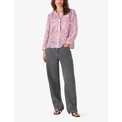 Whistles Womens Multi-coloured Leopard-print Long-sleeve Pleated Woven Shirt In Purple