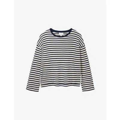 The White Company S Ecru/black Textured-stripe Relaxed-fit Cotton Sweatshirt Xs
