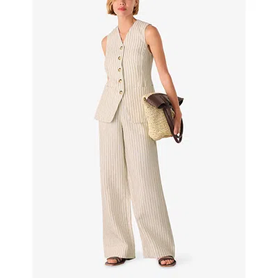 Whistles Womens Neutral Stripe Straight-leg Linen Trousers