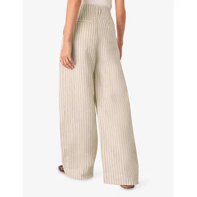 Whistles Womens Neutral Stripe Straight-leg Linen Trousers