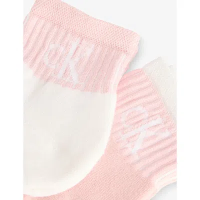 Calvin Klein Womens Pink/white Branded Pack Of Two Cotton-blend Ankle Socks Eur 39-42/6-9 Uk