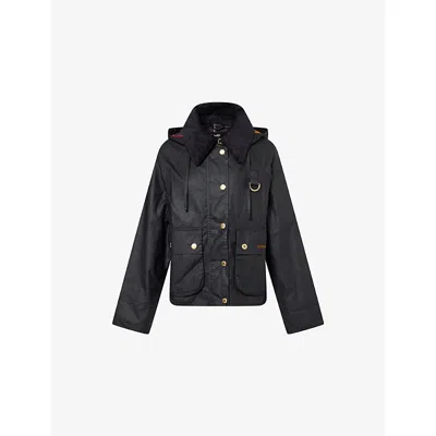 Barbour Womens Black/classic Reighton Hooded Waxed-cotton Jacket