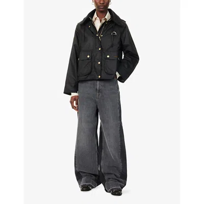 Barbour Womens Black/classic Reighton Hooded Waxed-cotton Jacket