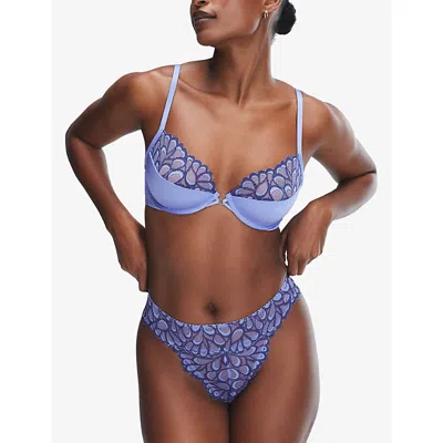 Savage X Fenty X Fenty Womens Prpl Prismdrk&stormy Blu Savage Not Sorry Half-cup Plunge Lace Bra