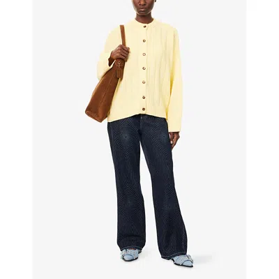 Sisters & Seekers Womens Yellow Bryant Ribbed Knitted Cardigan