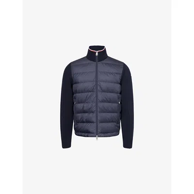 Moncler Mens Navy Logo-patch Zipped Woven Cardigan Xl In Blue