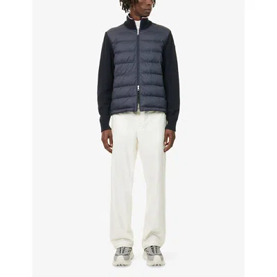 Moncler Mens Navy Logo-patch Zipped Woven Cardigan Xl In Blue