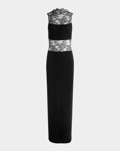 Alice And Olivia Nichol Sleeveeless Lace Maxi Dress In Black