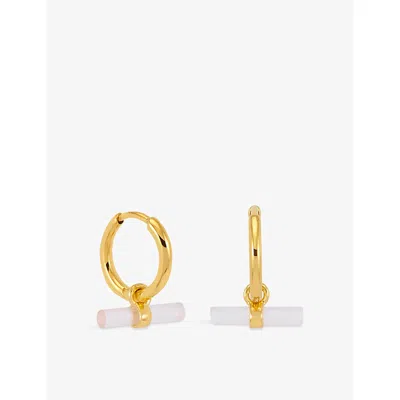 Rachel Jackson Womens Mini Love T-bar 22ct Yellow Gold-plated Sterling-silver And Rose Quartz Huggie Hoop Earrings