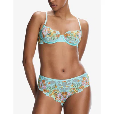 Savage X Fenty X Fenty Womens Splash Me Blue Floral Savage Not Sorry Unlined Balconette Lace Bra