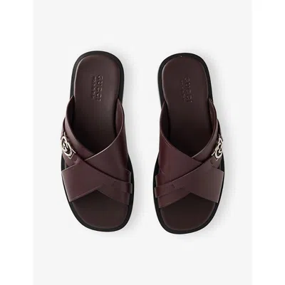 Gucci Mens Dark Brodeaux Interlocking G Leather Sliders Eur 40 / 6 Uk In Burgundy