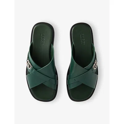 Gucci Mens Verde Interlocking G Leather Sliders Eur 46 / 12 Uk In Green