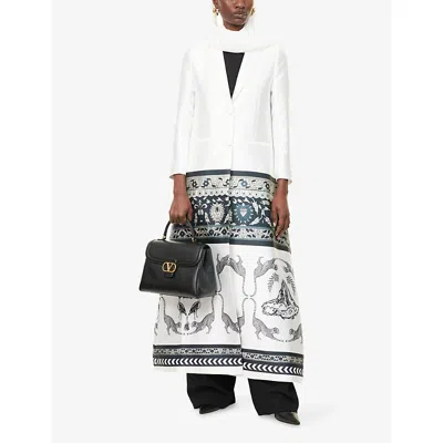 Aram Womens White And Black Abstract-print Satin-twill Maxi Blazer