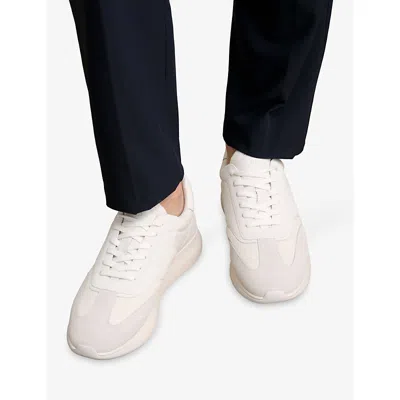 Reiss Mens White Emmett Low-top Leather-suede Trainers Eur 43 / 9 Uk