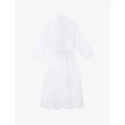 The White Company S White Collared Curved-hem Cotton-poplin Midi Dress