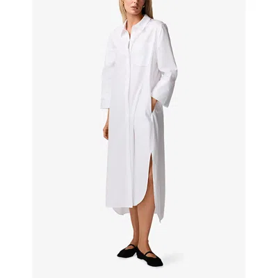 The White Company S White Collared Curved-hem Cotton-poplin Midi Dress