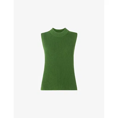Whistles Womens Green High-neck Ribbed Cotton Tank