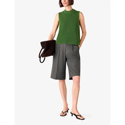 Whistles Womens Green High-neck Ribbed Cotton Tank