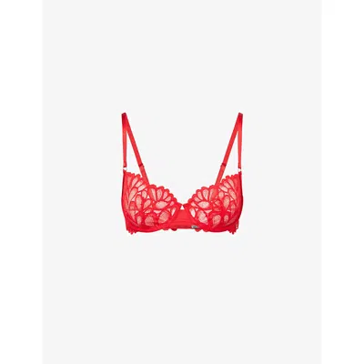 Savage X Fenty X Fenty Womens Timeless Red Savage Not Sorry Unlined Balconette Lace Bra 36dd In Red