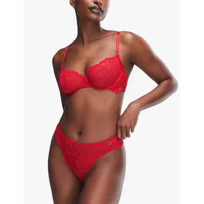 Savage X Fenty X Fenty Womens Timeless Red Savage Not Sorry Unlined Balconette Lace Bra 36dd In Red