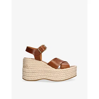 Chloé Espadrilles Compensées Isla Femme Brun Taille 36 100% Cuir De Veau