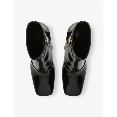 Chloé Womens Black Janis Patent-leather Heeled Ankle Boots Eur 40 / 7 Uk