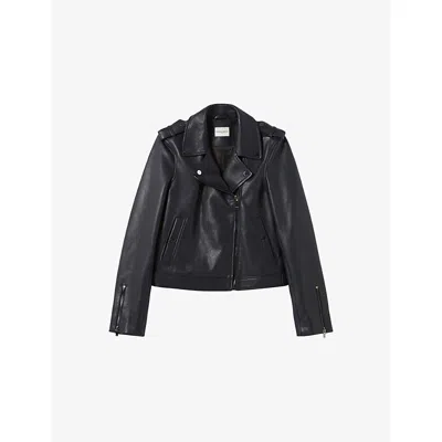 Claudie Pierlot Womens Bleus Zip-up Regular-fit Leather Biker Jacket
