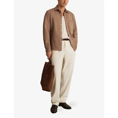 Reiss Mens Camel Kappo Patch-pocket Stretch-cotton Overshirt In Brown