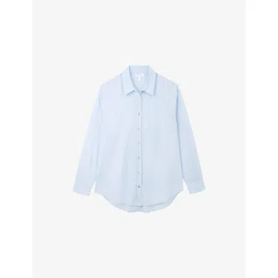 The White Company S Ice Blue Long-sleeved Voile-texture Cotton Shirt In Blue