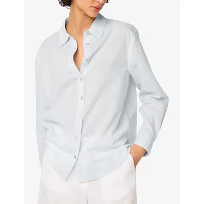 The White Company S Ice Blue Long-sleeved Voile-texture Cotton Shirt In Blue