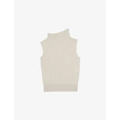 Reiss Womens Stone Neutral Harper Funnel-neck Sleeveless Wool Top In Gray
