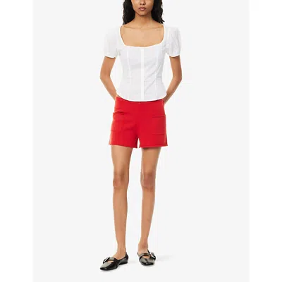 Sandy Liang Womens White Walnut Puff-sleeve Cotton Top In White