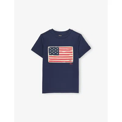 Polo Ralph Lauren Flag Cotton Jersey Tee In Blue