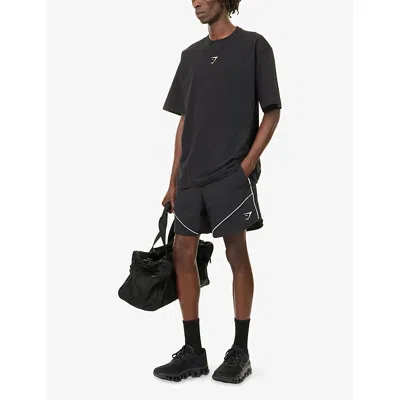 Gymshark Mens Gs Black Retro Embroidered-logo Stretch-nylon Shorts In Black