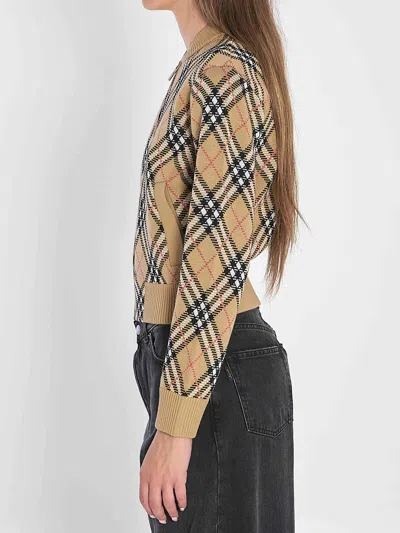 Burberry Cropped Check Knit Sweater With Ribbed Details In Multi