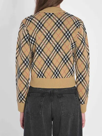 Burberry Cropped Check Knit Sweater With Ribbed Details In Multi