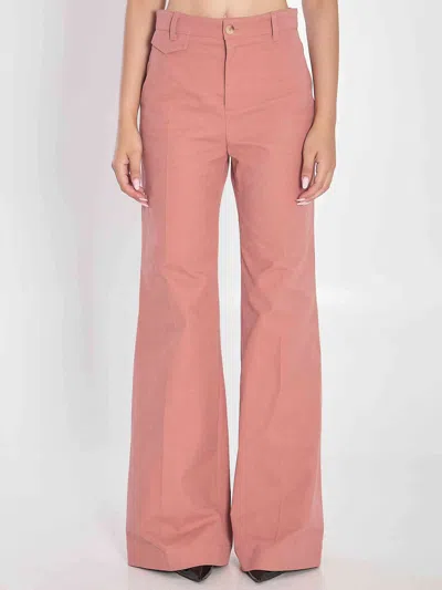 Chloé Cotton High Waist Flared Trousers With Back Pockets In Pink