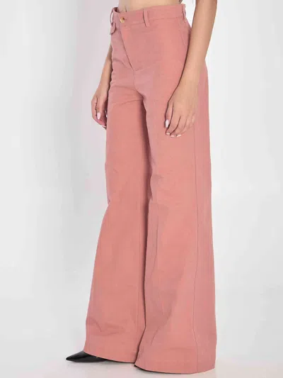 Chloé Cotton High Waist Flared Trousers With Back Pockets In Pink