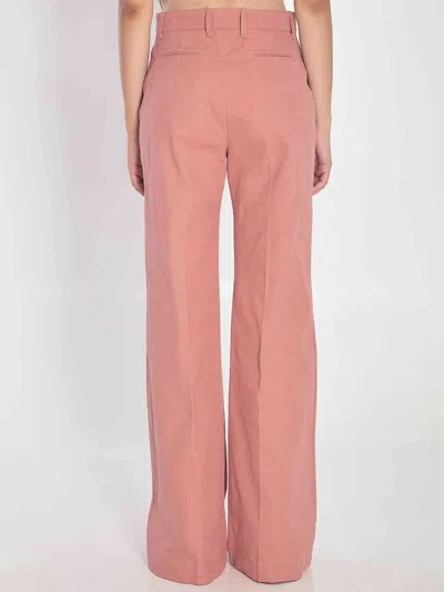 Chloé Cotton High Waist Flared Trousers With Back Pockets In Pink