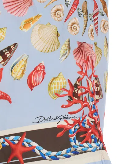 Dolce & Gabbana Light Blue Swim Shorts With Drawstring Elastic Waist And All-over Print In Multi