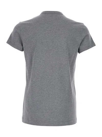 Dolce & Gabbana Grey Crewneck T-shirt With Tonal Logo Lettering Embroidery On The Front In Gray