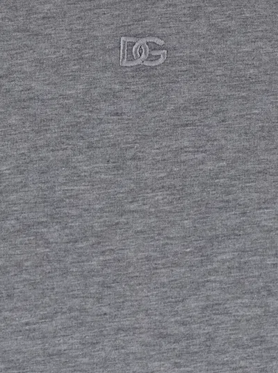 Dolce & Gabbana Grey Crewneck T-shirt With Tonal Logo Lettering Embroidery On The Front In Gray
