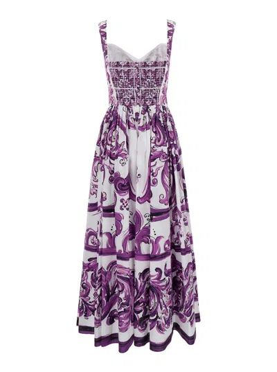Dolce & Gabbana Dress With Purple Majolica Print In Cotton Poplin In Purple