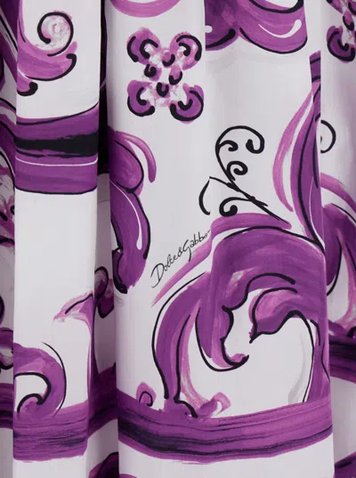 Dolce & Gabbana Dress With Purple Majolica Print In Cotton Poplin In Purple