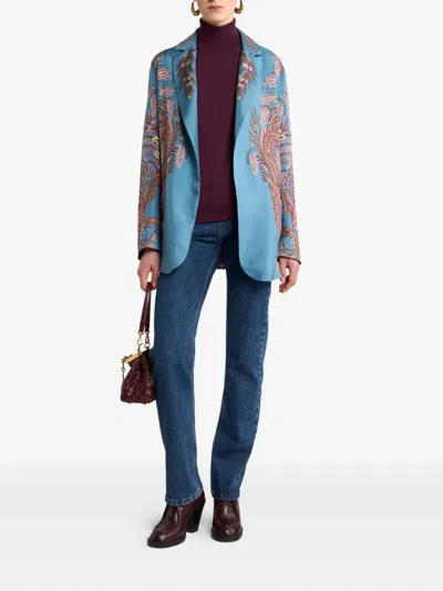 Etro Seidenjacke Mit Paisley-print In Blue